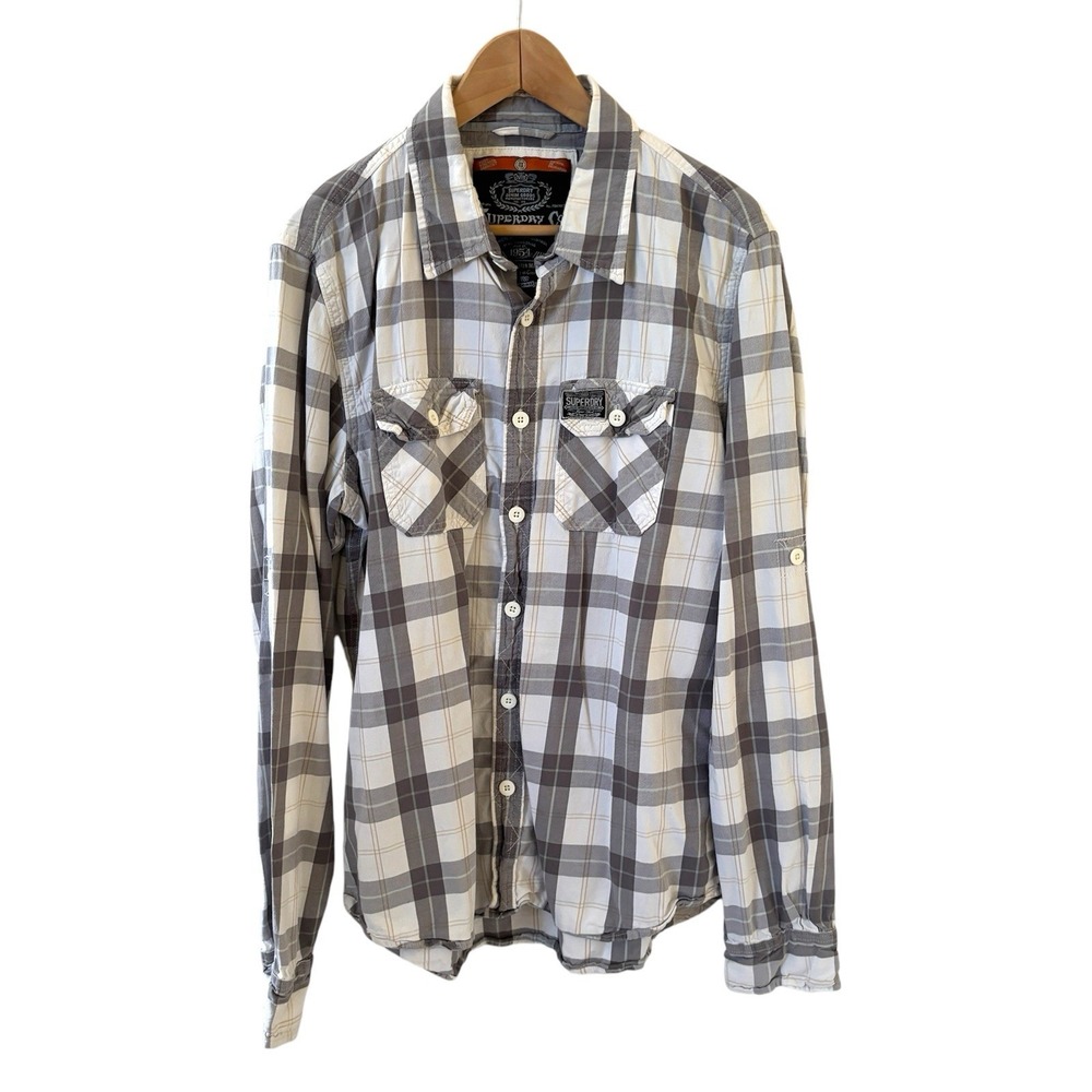 Superdry Mens Plaid Rivet‎ Strength Garment Size XXL White Plaid Outdoors Dad